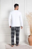 Mecit 3082 Erkek Beyaz Ekoseli Büyük Beden Pijama Takımı - 3