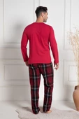 Mecit 3081 Erkek Kırmızı Ekoseli Büyük Beden Pijama Takımı - 3