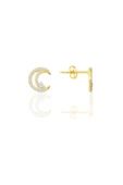 Gümüş altın yaldızlı zirkon taşlı hilal ışıltısı kadın küpe SGTL12655GOLD - 1