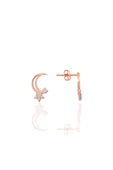 Gümüş rose zirkon taşlı hilal yıldızı kadın küpe SGTL12656ROSE - 1