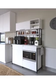 AYMOBSAN Defne Kahve Köşesi, Çok Amaçlı Dolap, 3 Kapaklı 2 Çekmeceli, Kiler Mutfak Dolabı, Beyaz - 3