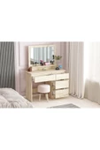 AYMOBSAN Duru Makyaj Masası, 4 Çekmeceli, Aynalı, Raflı Traverten - 3