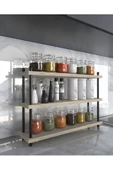 AYMOBSAN İnci Baharatlık, Mutfak Rafı, Çok Amaçlı Raf, 3 Katlı , Metal Ayaklı, Organizer, 60 cm Traverten - 1