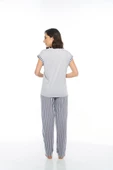 Estiva Çizgili Patili Viskon Kısa Kol Bayan Pijama Takım thumbnail 6