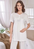 Emose 3948 Taşlı Çiçek Lohusa Pijama Takım - 1