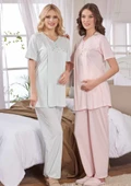 Emose 3948 Taşlı Çiçek Lohusa Pijama Takım - 2