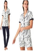 Mod Collection Pamuk Önden Düğmeli 3'lü Bayan Pijama Takım - 4