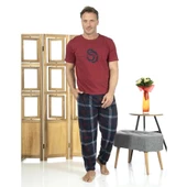 Estiva Patlı Pamuklu Kısa Kol Ekose Kareli Erkek Pijama Takım - 2