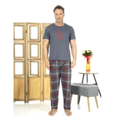 Estiva Patlı Pamuklu Kısa Kol Ekose Kareli Erkek Pijama Takım - 4