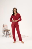 Estiva Puantiye Desen Önden Düğmeli Süet Bayan Pijama Takım thumbnail 6