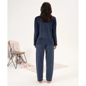 Estiva Puantiyeli Önden Düğmeli Kadife Bayan Pijama Takım thumbnail 4