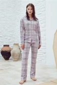 Eros Ekose Desen Boydan Düğmeli Bayan Pijama Takım - 3