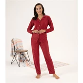 Estiva Puantiye Desen Önden Düğmeli Süet Bayan Pijama Takım thumbnail 2