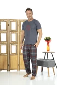 Estiva Patlı Pamuklu Kısa Kol Ekose Kareli Erkek Pijama Takım - 11
