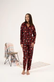 Estiva Kareli Desen Önden Düğmeli Süet Bayan Pijama Takım thumbnail 5