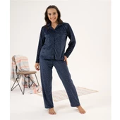 Estiva Puantiyeli Önden Düğmeli Kadife Bayan Pijama Takım thumbnail 2