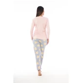 Estiva Patlı Yaka Desenli Uzun Kol Bayan Pijama Takım - 4