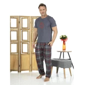 Estiva Patlı Pamuklu Kısa Kol Ekose Kareli Erkek Pijama Takım - 5