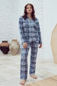 Eros Ekose Desen Boydan Düğmeli Bayan Pijama Takım - 4