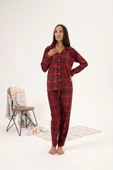 Estiva Kareli Desen Önden Düğmeli Süet Bayan Pijama Takım thumbnail 6