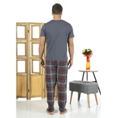 Estiva Patlı Pamuklu Kısa Kol Ekose Kareli Erkek Pijama Takım - 6