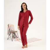 Estiva Puantiye Desen Önden Düğmeli Süet Bayan Pijama Takım thumbnail 1