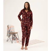 Estiva Kareli Desen Önden Düğmeli Süet Bayan Pijama Takım thumbnail 1