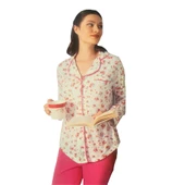 Limissi 23610 Pamuk Çiçek Desen Önden Düğmeli Bayan Pijama Takım - 1