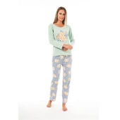 Estiva Patlı Yaka Desenli Uzun Kol Bayan Pijama Takım - 1