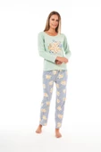 Estiva Patlı Yaka Desenli Uzun Kol Bayan Pijama Takım - 5