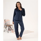 Estiva Puantiyeli Önden Düğmeli Kadife Bayan Pijama Takım thumbnail 3