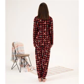 Estiva Kareli Desen Önden Düğmeli Süet Bayan Pijama Takım thumbnail 3