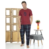 Estiva Patlı Pamuklu Kısa Kol Ekose Kareli Erkek Pijama Takım - 1