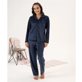 Estiva Puantiyeli Önden Düğmeli Kadife Bayan Pijama Takım thumbnail 1