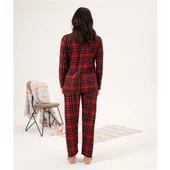 Estiva Kareli Desen Önden Düğmeli Süet Bayan Pijama Takım - 4