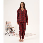 Estiva Kareli Desen Önden Düğmeli Süet Bayan Pijama Takım thumbnail 1