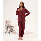 Estiva Kareli Desen Önden Düğmeli Süet Bayan Pijama Takım thumbnail 2