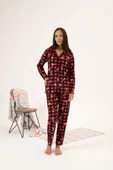 Estiva Kareli Desen Önden Düğmeli Süet Bayan Pijama Takım thumbnail 4