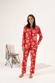 Estiva Kartanesi Desen Önden Düğmeli Süet Bayan Pijama Takım - 5