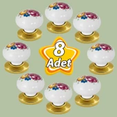 8 Adet Menekşe Kulp Beyaz Polimer Düğme Kulp Altın Tablalı Mobilya Mutfak Dolabı Çekmece Kulbu Kulpları thumbnail 1
