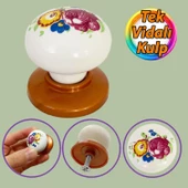 Menekşe Kulp Beyaz Polimer Düğme Kulp Bakır Tablalı Mobilya Mutfak Dolabı Çekmece Kulbu Kulpları thumbnail 1