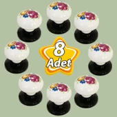 8 Adet Menekşe Kulp Beyaz Polimer Düğme Kulp Siyah Tablalı Mobilya Mutfak Dolabı Çekmece Kulbu Kulpları - 1