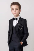 Erkek Çocuk Blazer Ceketli, Cepken Yelekli Siyah Takım Elbise 10-16 Yaş - 4