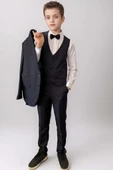 Erkek Çocuk Blazer Ceketli, Cepken Yelekli Siyah Takım Elbise 10-16 Yaş - 2