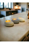 Three Drops Minimal Dekoratif Beton Tealight Mumluk 3'lü Set [ Alaçatı-Gri-Beyaz ] - 4