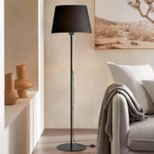 Slav Hazır Konik Kumaş Başlık Siyah Metal Lambader Salon Köşe Lambası thumbnail 1