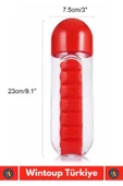 Premium Uzun Ömürlü %100 BPA Free Hap Bölmeli İlaç Kutusu Pillbox Su Matarası 600 Ml Suluk - 4