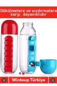 Premium Uzun Ömürlü %100 BPA Free Hap Bölmeli İlaç Kutusu Pillbox Su Matarası 600 Ml Suluk - 2