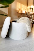 Teddy XL Puf - El Yapımı Pofuduk Beyaz Sandıklı Silindir Puf - Çok Amaçlı Dekoratif Bench - 2