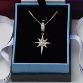 Kuzey Kutup Yıldızı Model Zirkon Taşlı Gold Rengi 925 Ayar Gümüş Kadın Kolye - 3